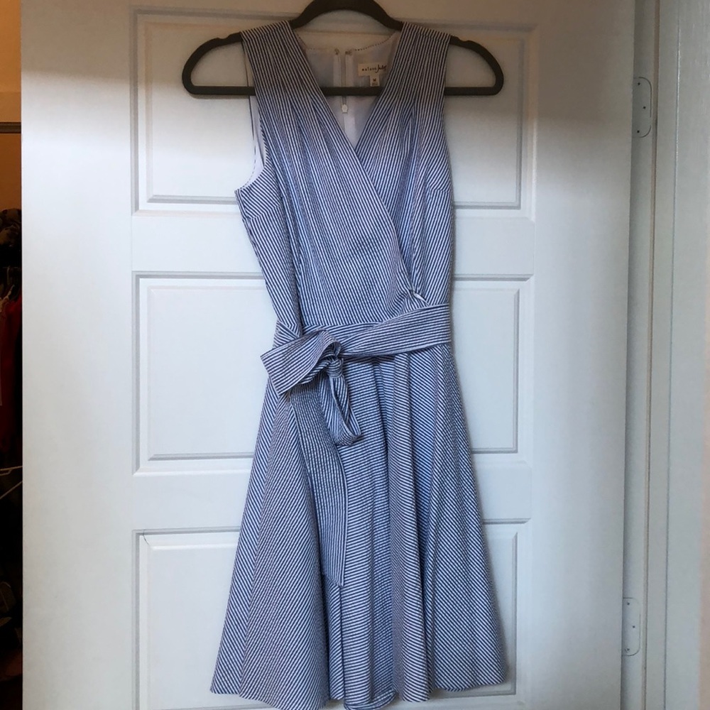 Seersucker faux wrap circle dress